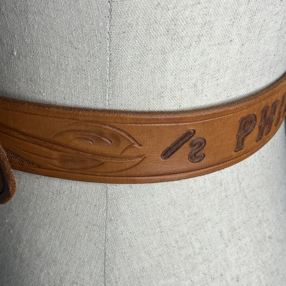 Vintage Philmont Scout Brass Buckle Waist 34 Tooled Leather Belt Ranch Cimarron - Picture 7 of 12